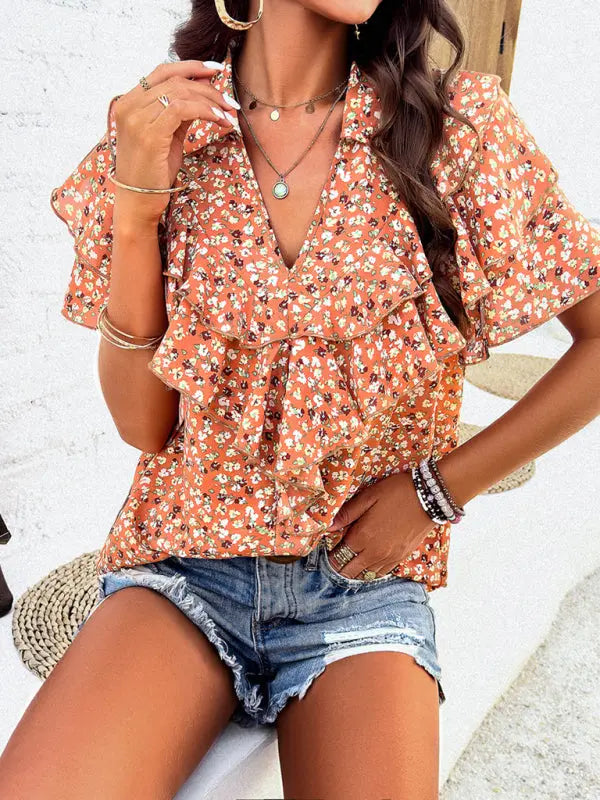 Women's new style elegant printed wood ear top kakaclo
