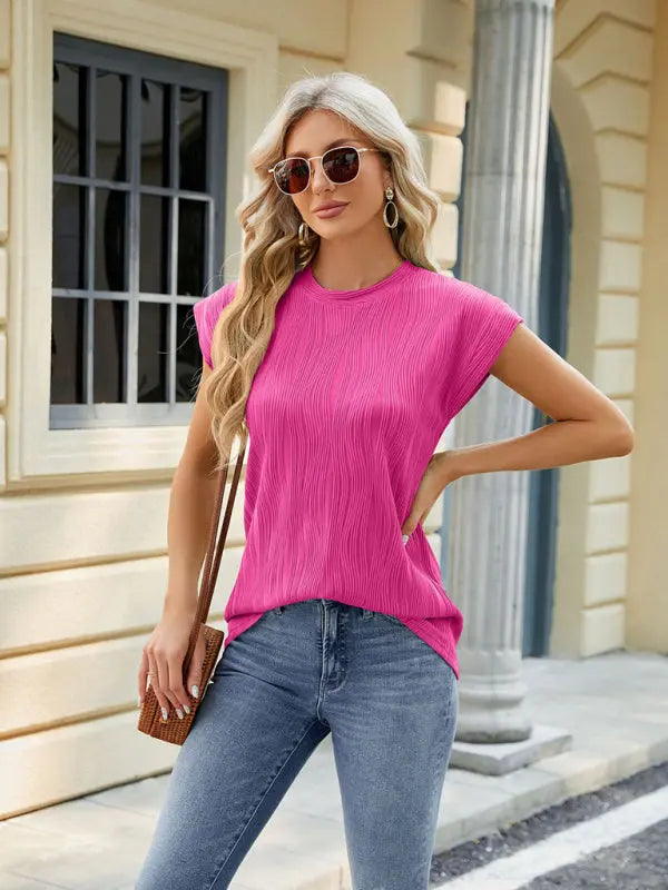 Women's round neck women's solid color short-sleeved loose casual T-shirt BLUE ZONE PLANET