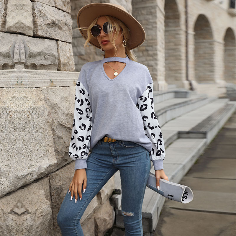 Blue Zone Planet | European and American Contrast Knit Sweater Grey Long Sleeve Hollow Sweater BLUE ZONE PLANET