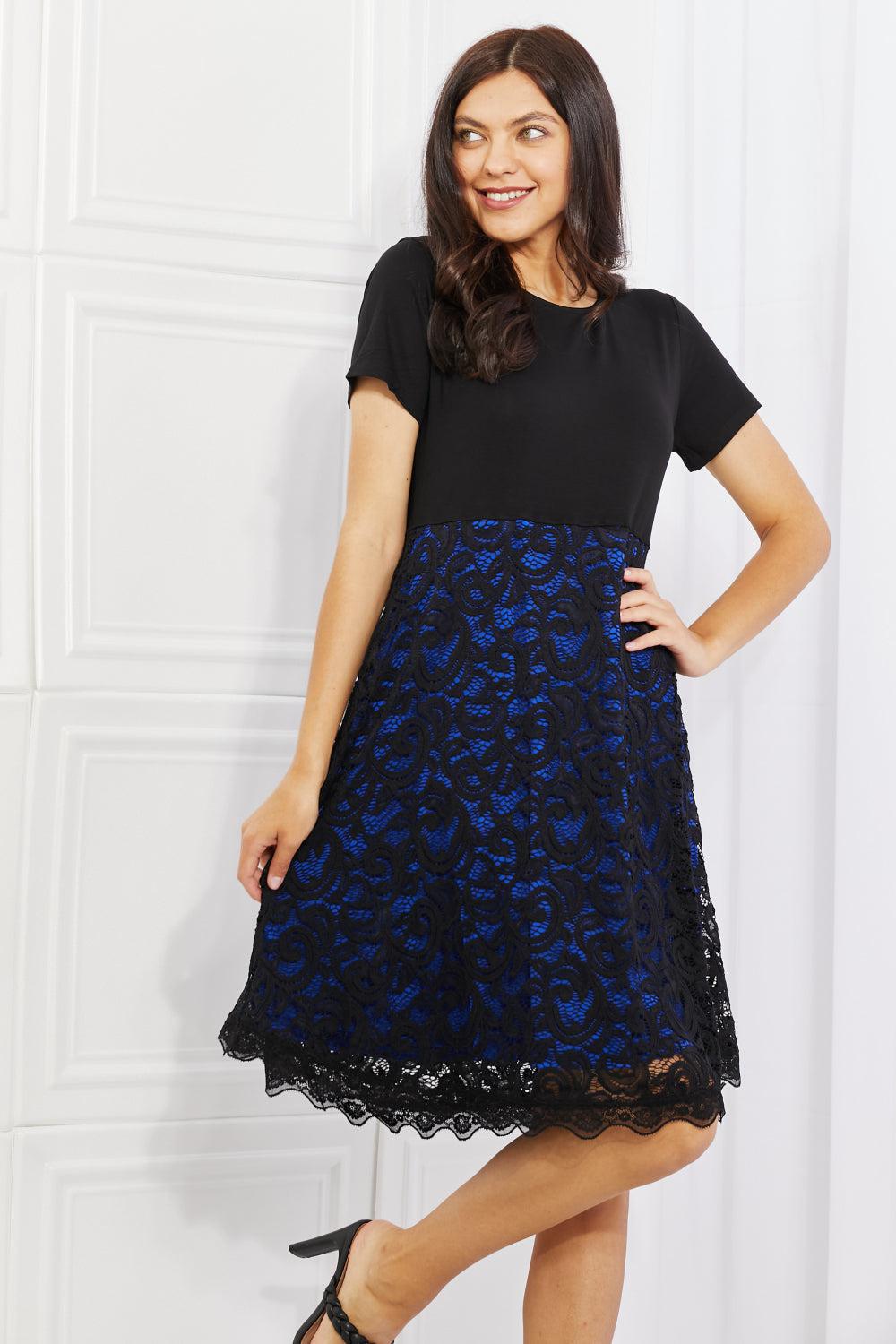 Yelete Full Size Contrasting Lace Midi Dress BLUE ZONE PLANET