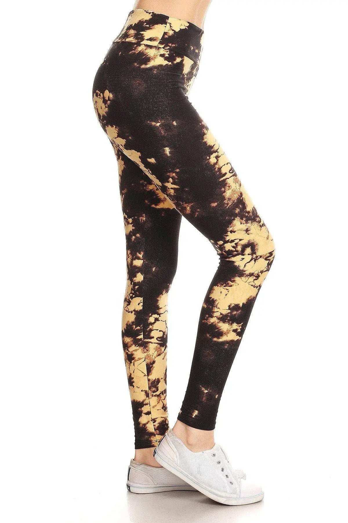 Yoga Style Banded Lined Tie Dye Print, Full Length Leggings In A Slim Fitting Style With A Banded High Waist. Blue Zone Planet