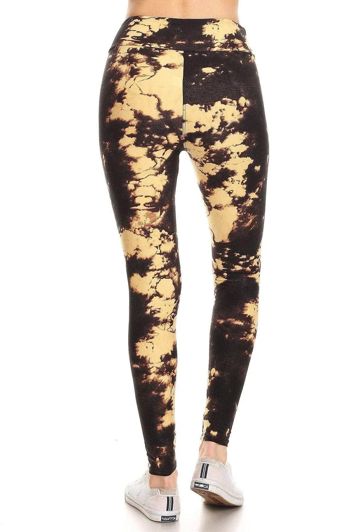 Yoga Style Banded Lined Tie Dye Print, Full Length Leggings In A Slim Fitting Style With A Banded High Waist. Blue Zone Planet
