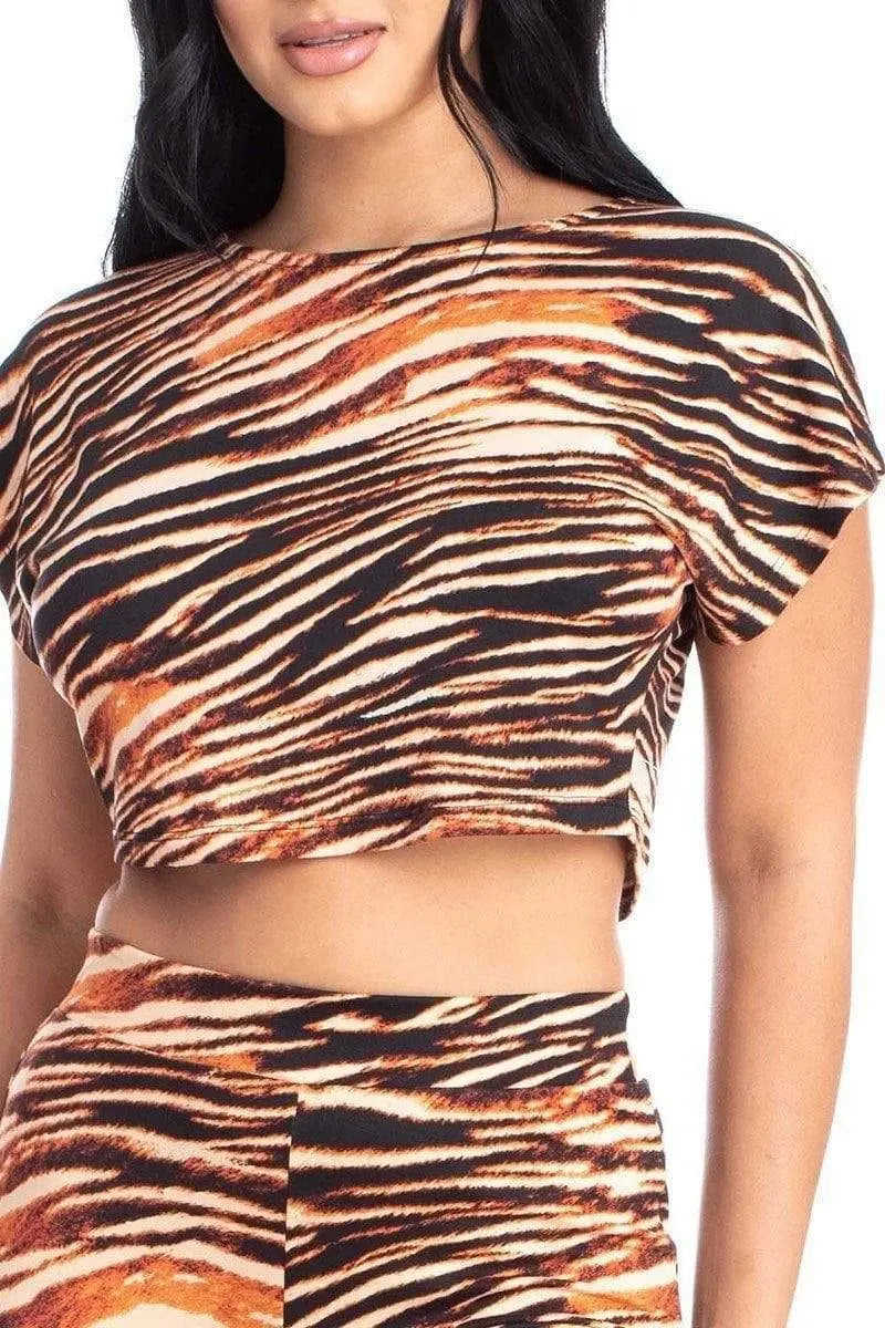 Zebra Print Crop Top And Palazzo Pants Set Blue Zone Planet