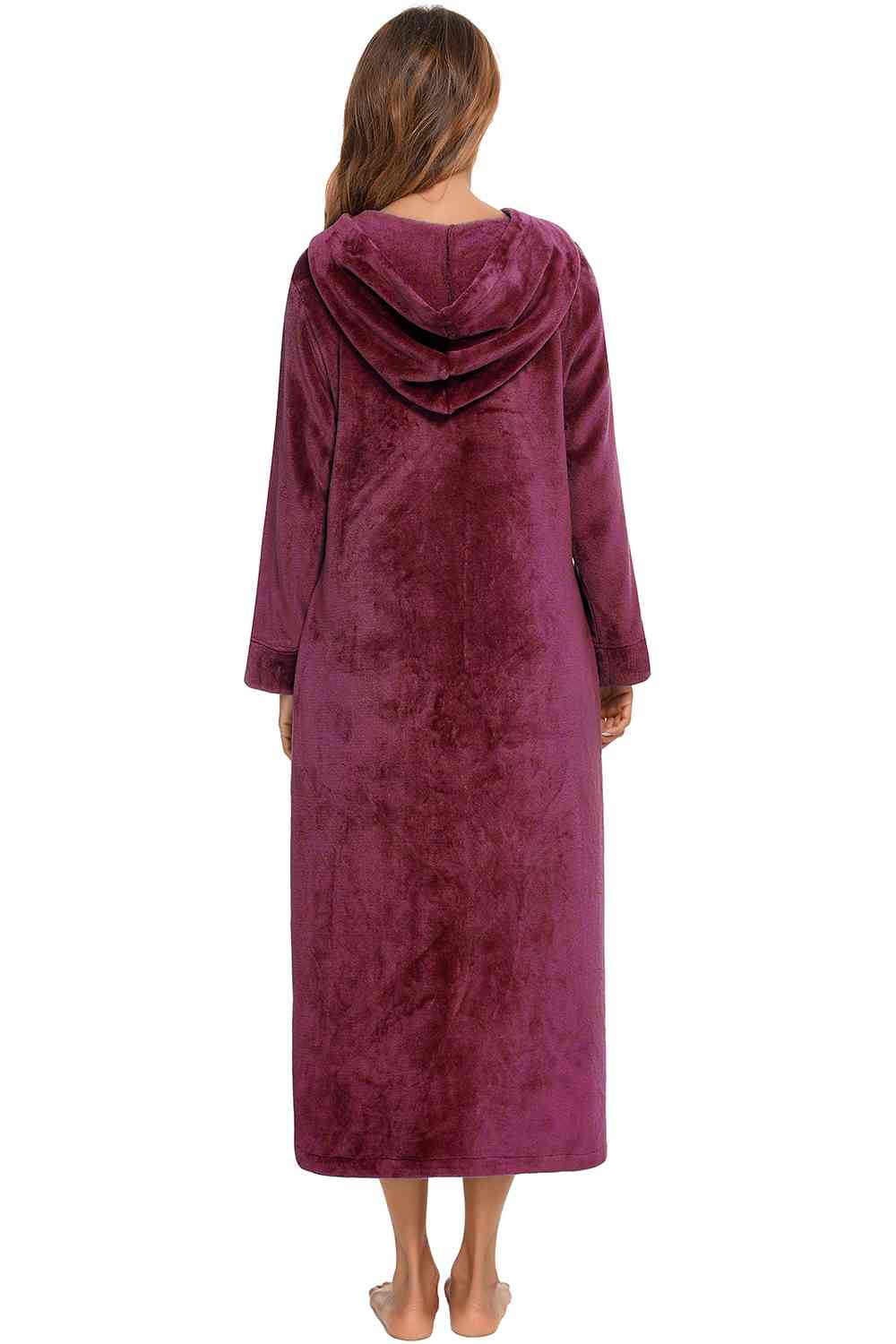 Zip Front Hooded Night Dress with Pockets BLUE ZONE PLANET