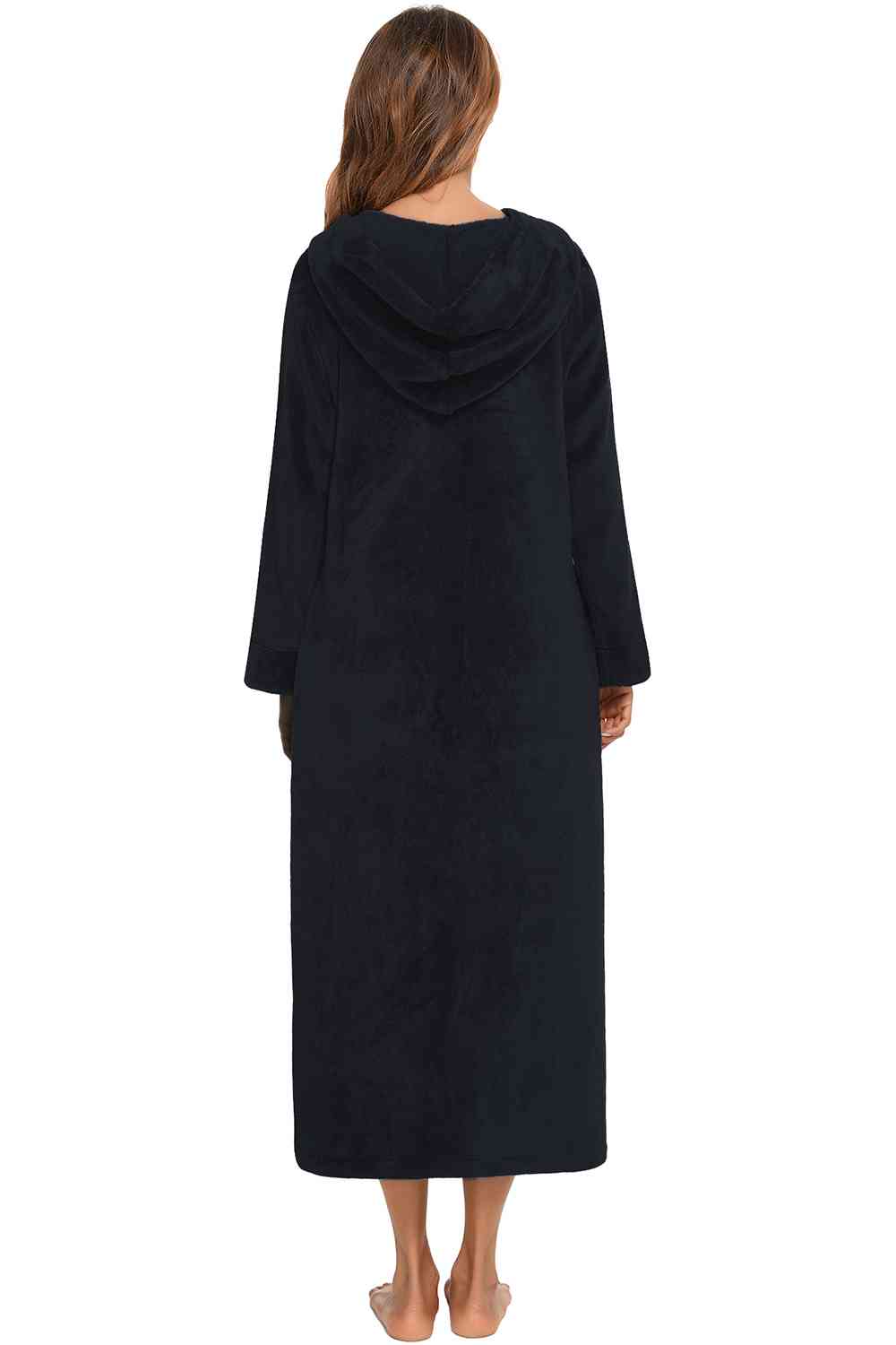 Zip Front Hooded Night Dress with Pockets BLUE ZONE PLANET