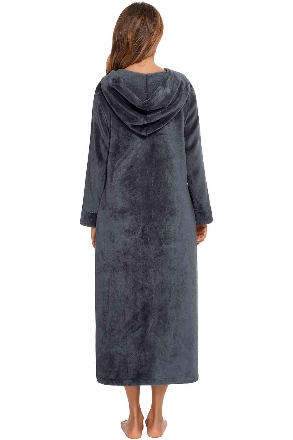 Zip Front Hooded Night Dress with Pockets BLUE ZONE PLANET