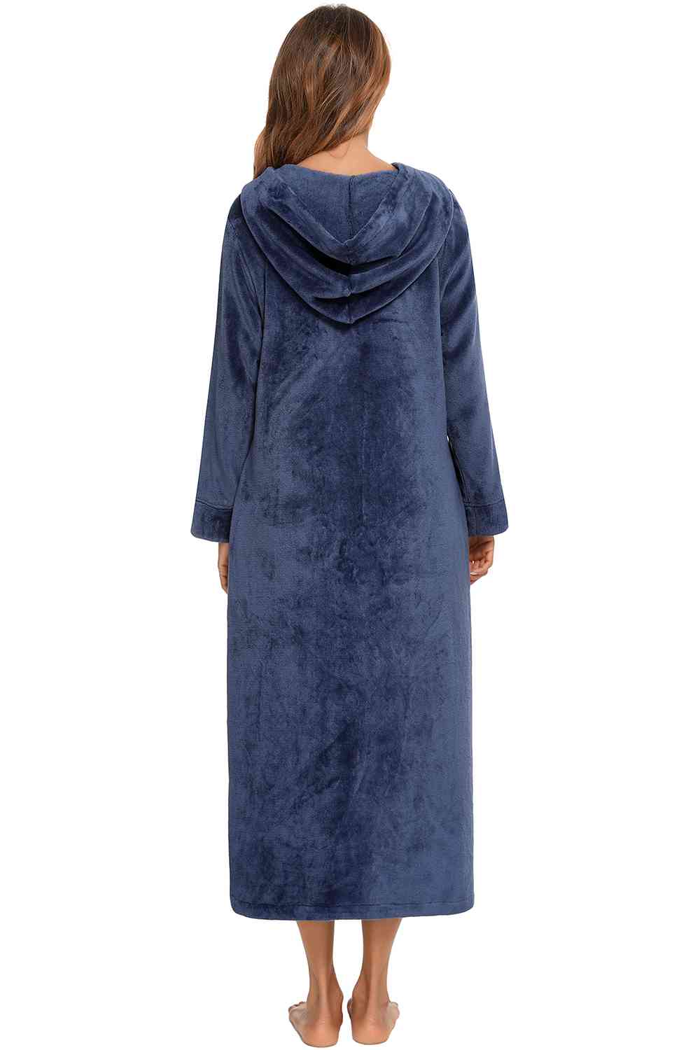 Zip Front Hooded Night Dress with Pockets BLUE ZONE PLANET