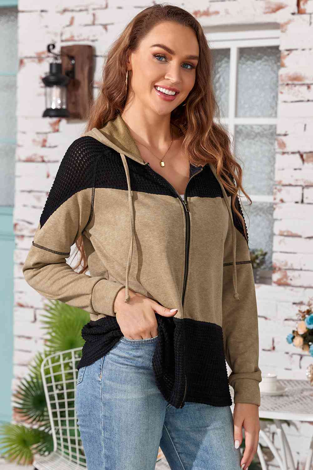 Zip-Up Drawstring Hooded Jacket BLUE ZONE PLANET