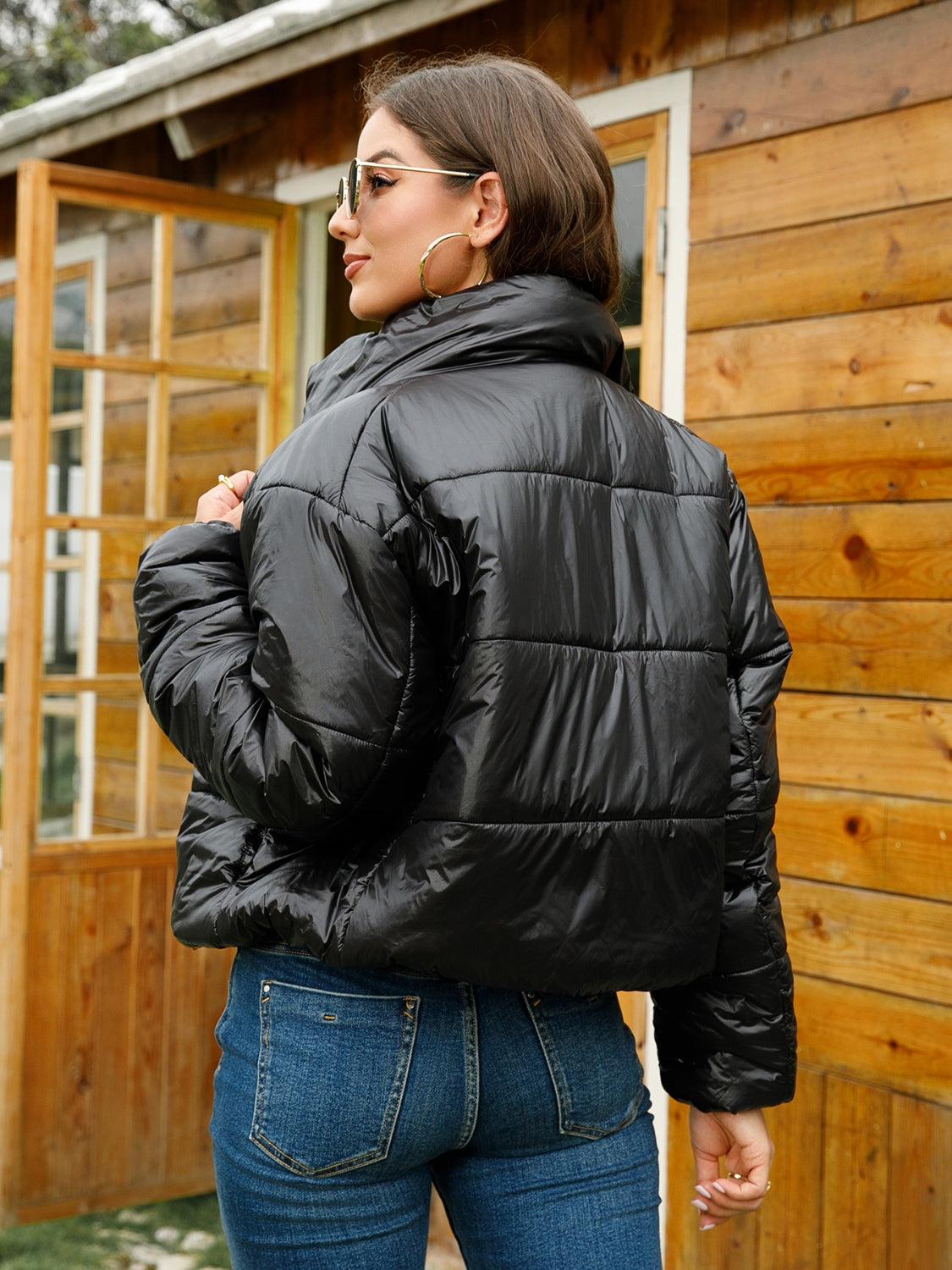 Zip-Up High Neck Puffer Jacket BLUE ZONE PLANET