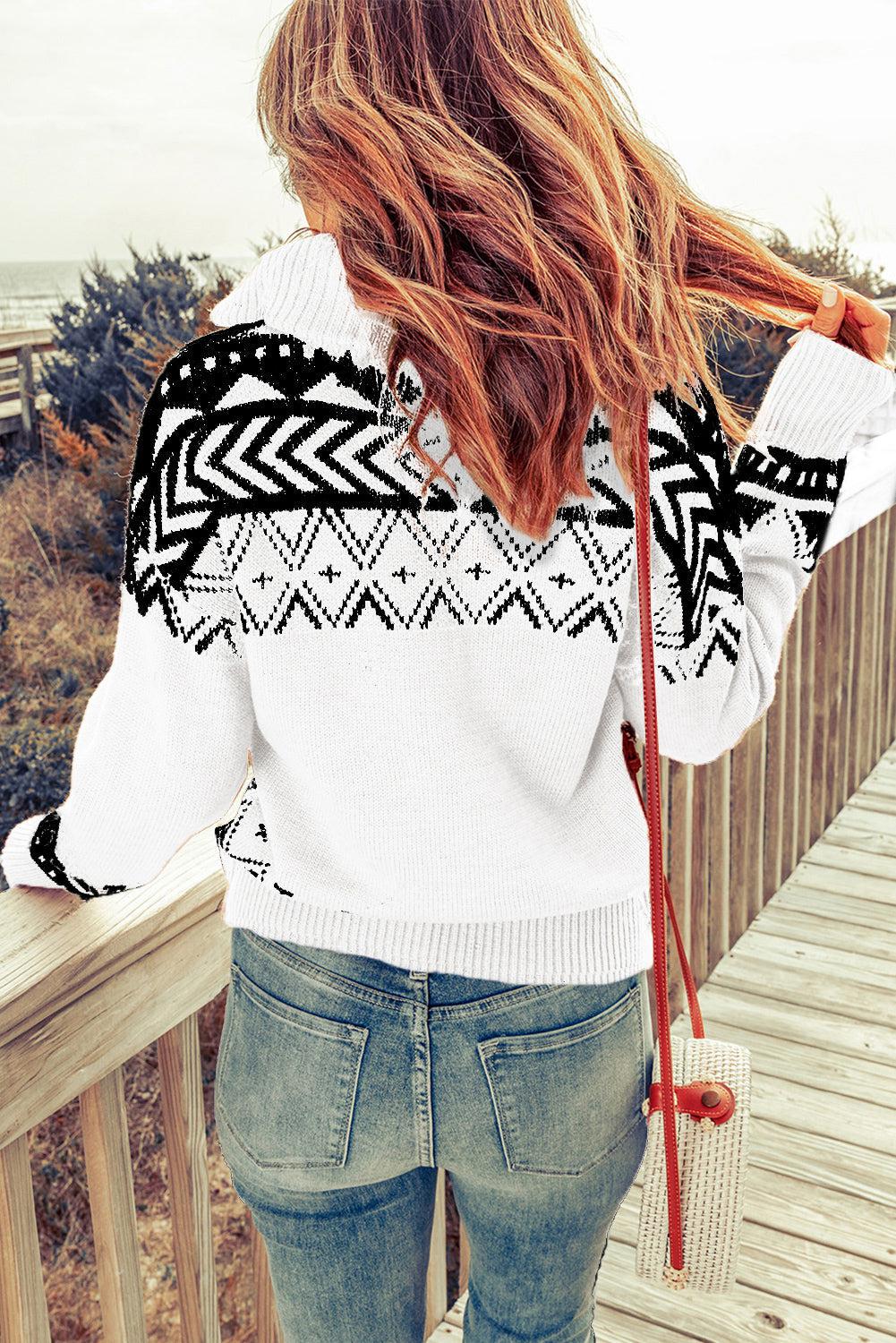 Zip-Up Mock Neck Dropped Shoulder Pullover Sweater BLUE ZONE PLANET