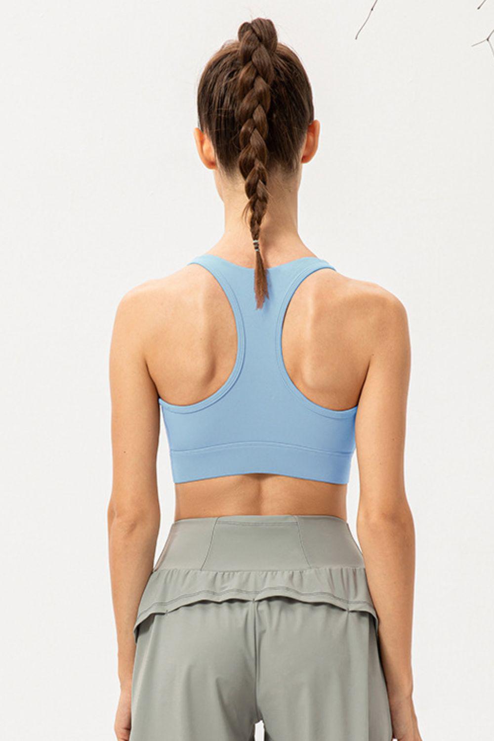 Zip-Up Round Neck Sports Bra BLUE ZONE PLANET