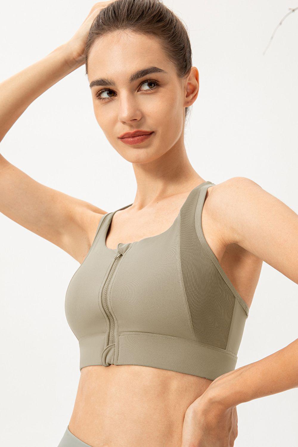 Zip-Up Round Neck Sports Bra BLUE ZONE PLANET