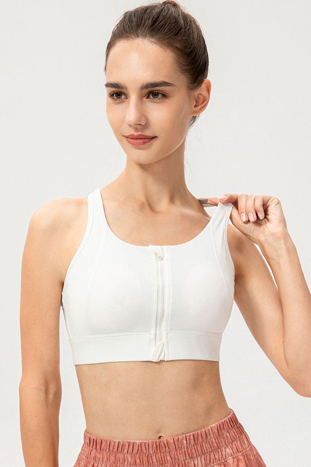 Zip-Up Round Neck Sports Bra BLUE ZONE PLANET
