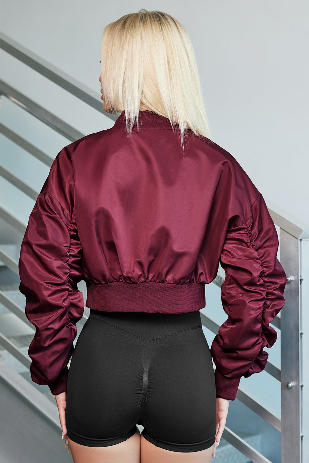 Zip-Up Ruched Cropped Jacket BLUE ZONE PLANET