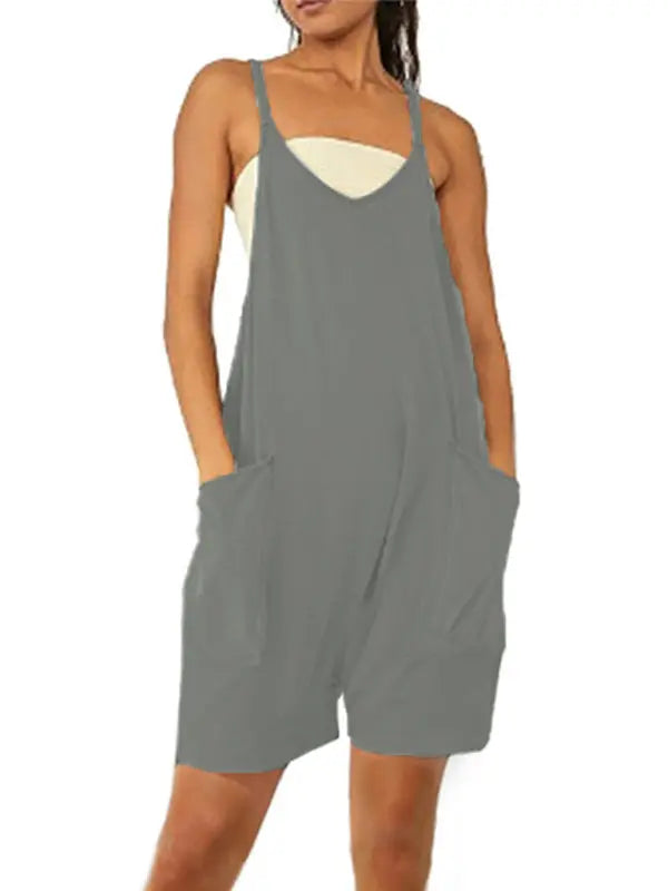 Zipper Pocket Spaghetti Straps Jumpsuit Overalls kakaclo