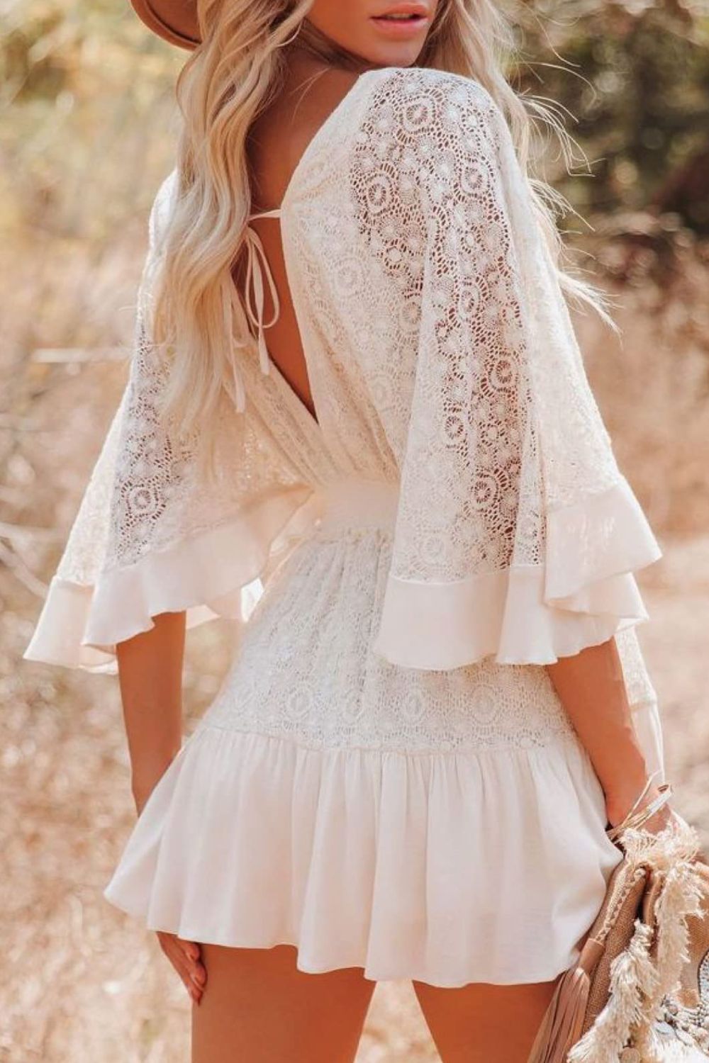Blue Zone Planet |  Lace Cutout Surplice Half Sleeve Dress BLUE ZONE PLANET