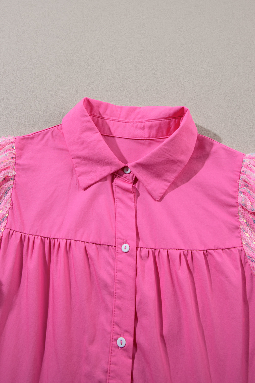 Blue Zone Planet | Bonbon Sequined Bubble Sleeve Tiered Ruffled Shirt Dress Blue Zone Planet