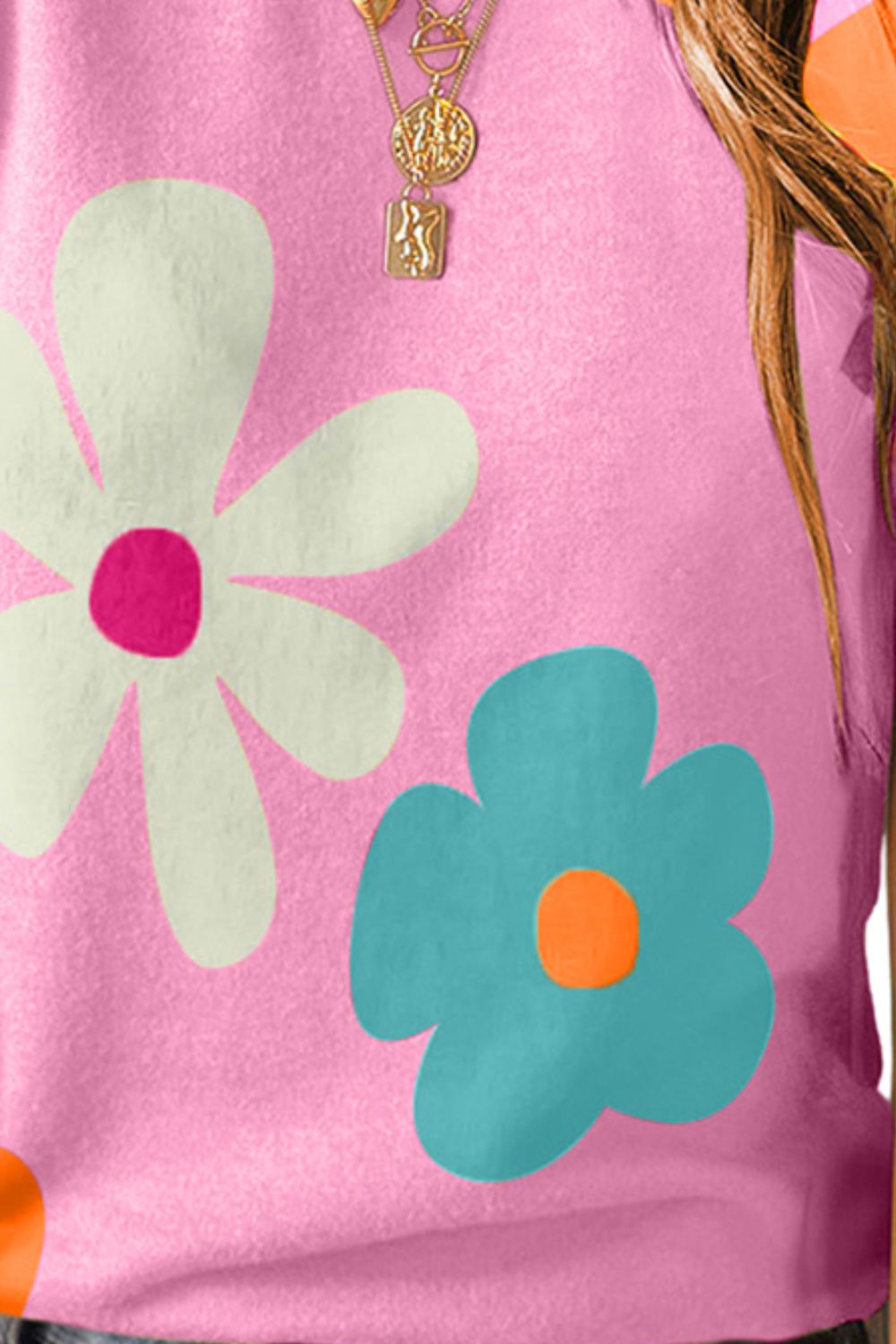 Blue Zone Planet |  Flower Round Neck Short Sleeve Blouse BLUE ZONE PLANET