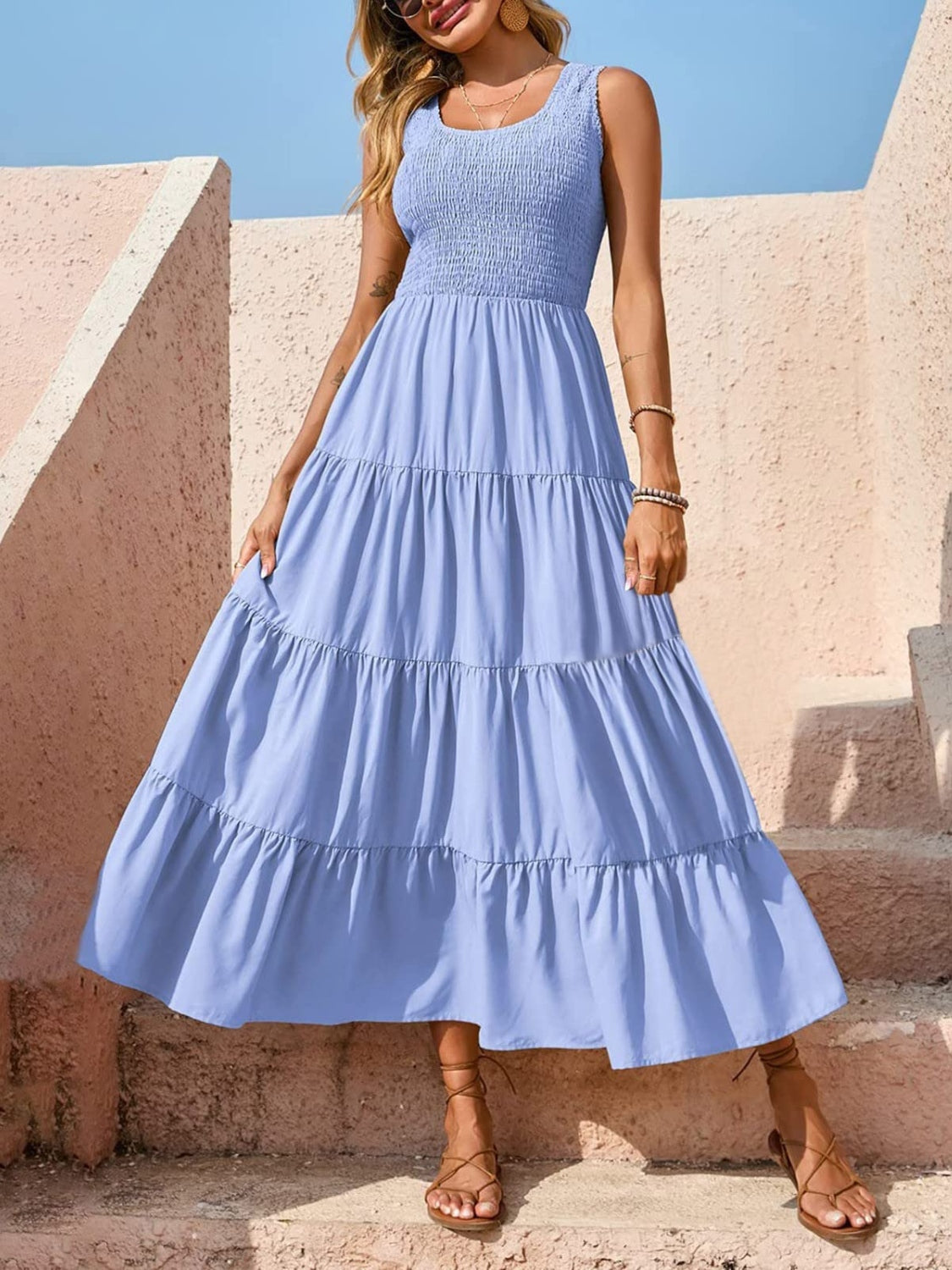 Blue Zone Planet | Sienna's Tiered Smocked Wide Strap Dress BLUE ZONE PLANET