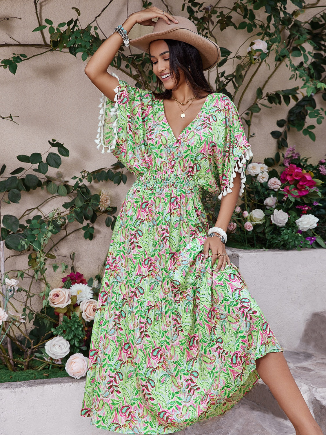 Blue Zone Planet | Smocked Floral V-Neck Short Sleeve Dress BLUE ZONE PLANET