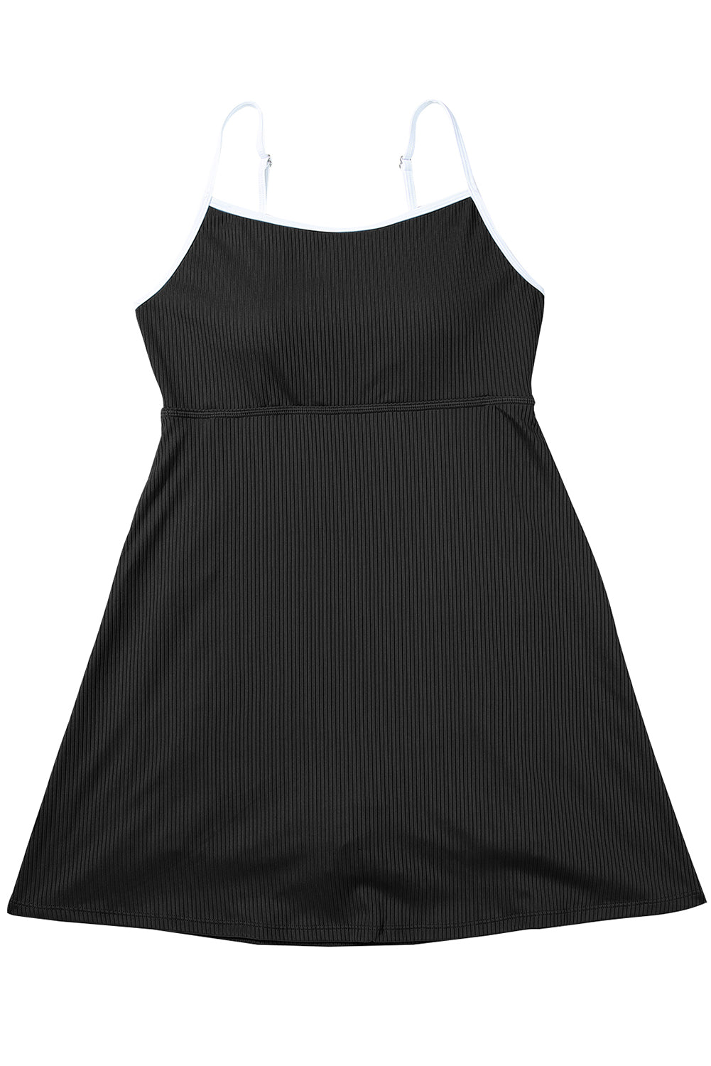 Blue Zone Planet | Black Sporty Ribbed Spaghetti Straps One Piece Swimdress Blue Zone Planet