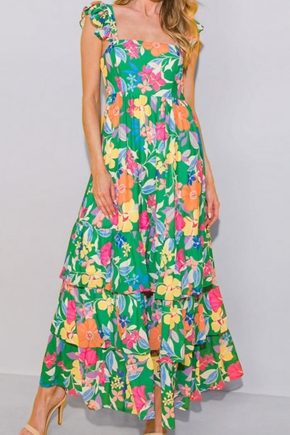 Blue Zone Planet | Tiered Ruffled Printed Sleeveless Dress BLUE ZONE PLANET