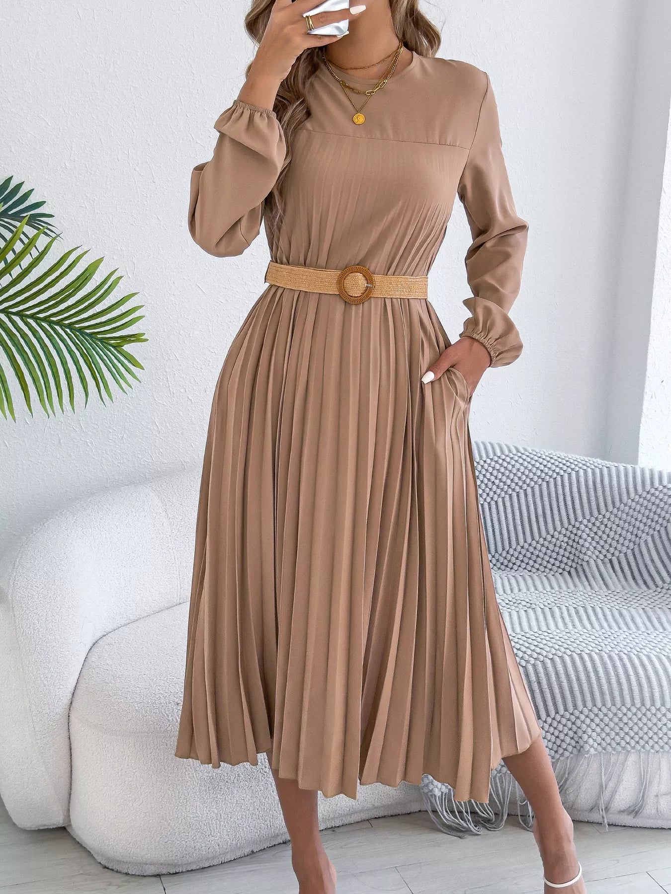 Pleated A-Line Midi Dress – Blue Zone Planet