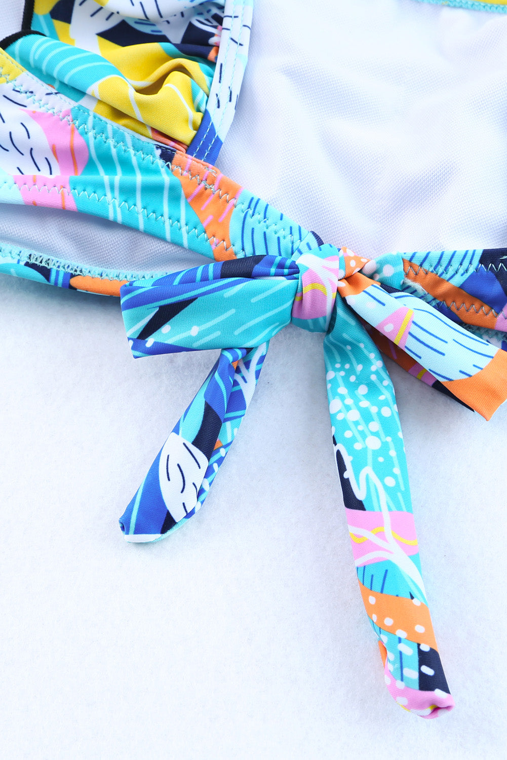 Green Tropical Print Ruffled Square Neck Tie High Waist Swimsuit Blue Zone Planet