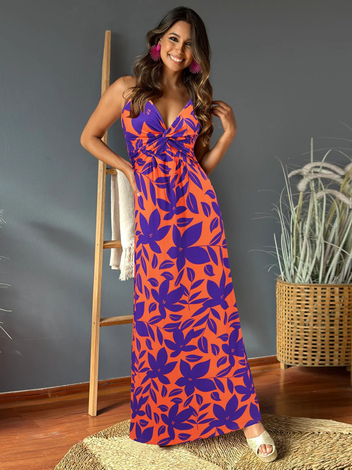 Blue Zone Planet | Twisted Printed V-Neck Cami Dress BLUE ZONE PLANET