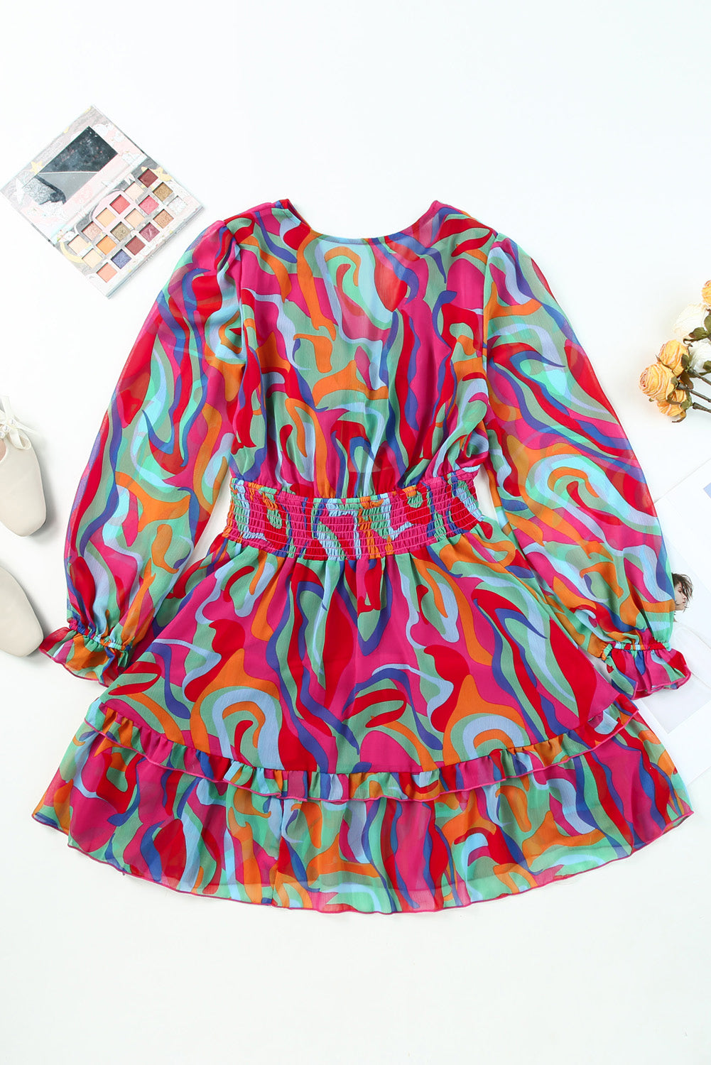 Printed Flounce Sleeve Mini Dress BLUE ZONE PLANET