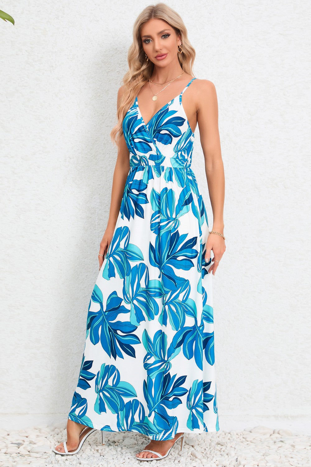 Blue Zone Planet | Printed Surplice Maxi Cami Dress BLUE ZONE PLANET