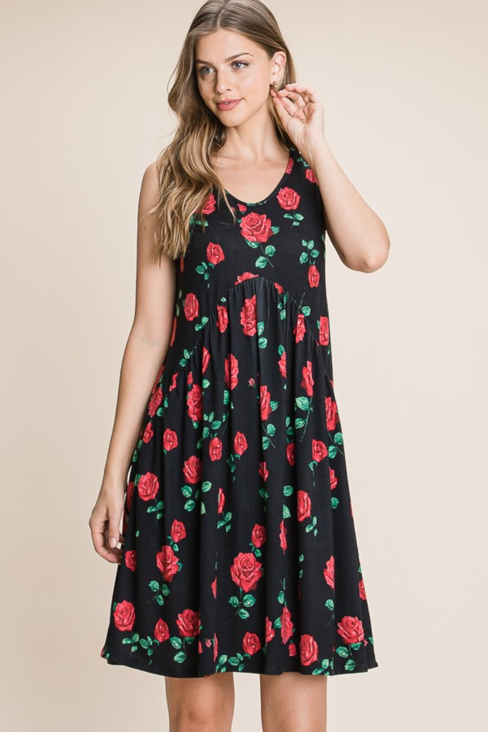 Blue Zone Planet | BOMBOM Floral Ruched Tank Dress BLUE ZONE PLANET