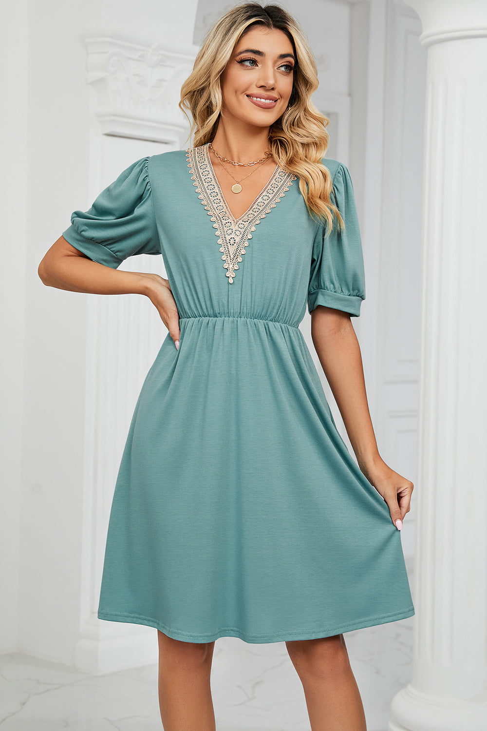 Blue Zone Planet | V-Neck Puff Sleeve Dress BLUE ZONE PLANET