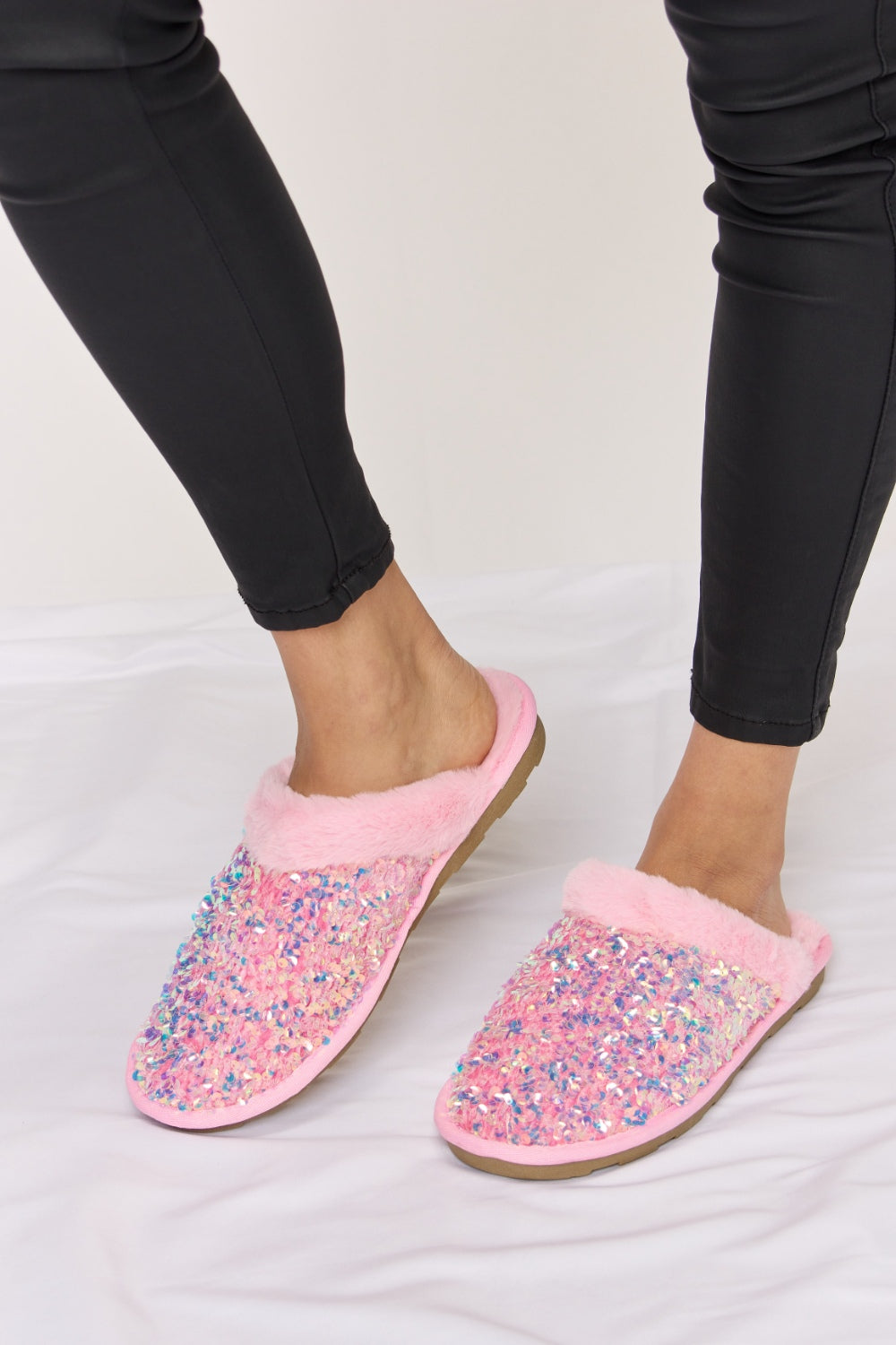 Blue Zone Planet | Forever Link Sequin Plush Round Toe Slippers BLUE ZONE PLANET