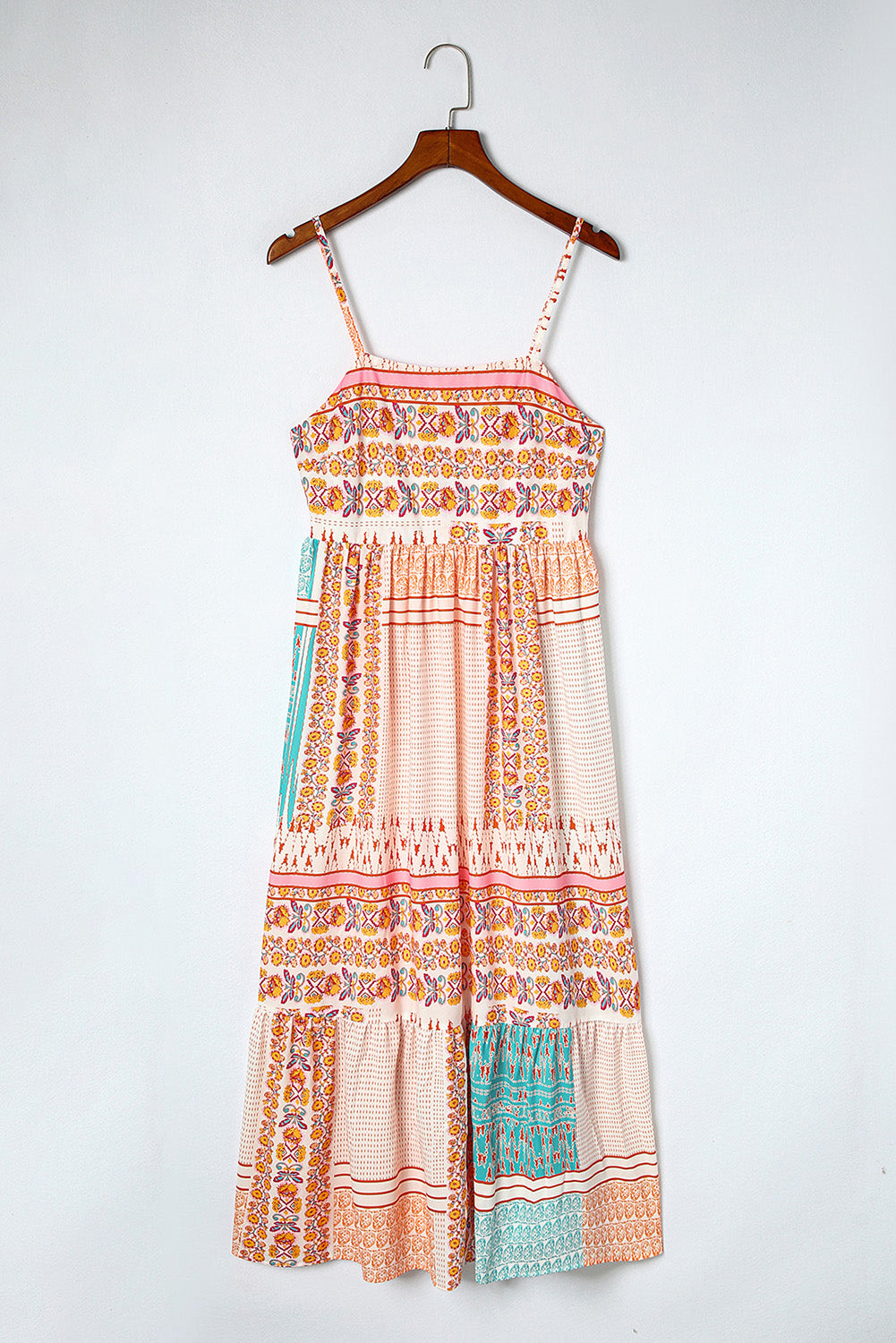 Anna's Multicolor Boho Patchwork Print Square Neck Sundress Blue Zone Planet