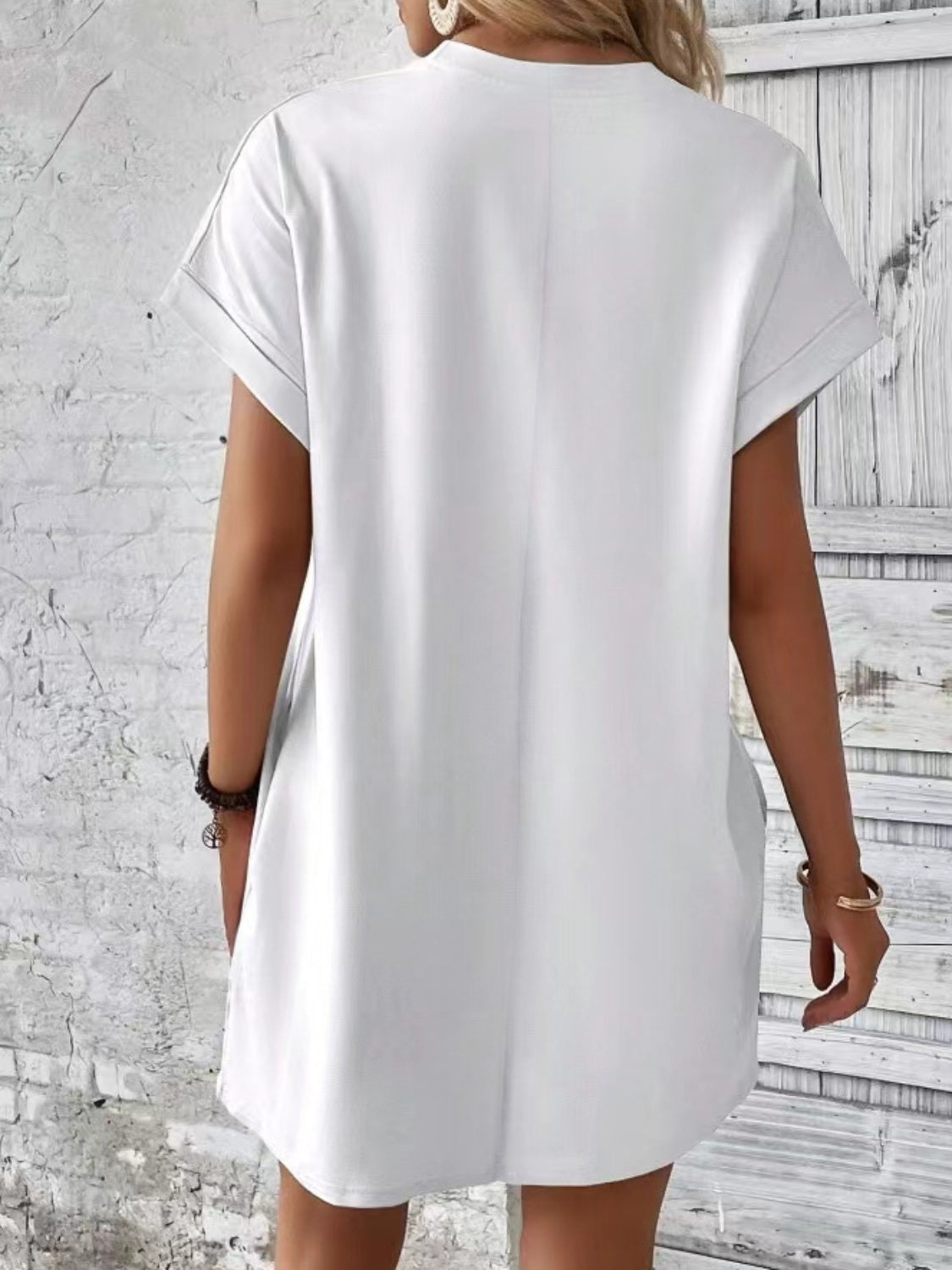 Pocketed Round Neck Short Sleeve Dress BLUE ZONE PLANET