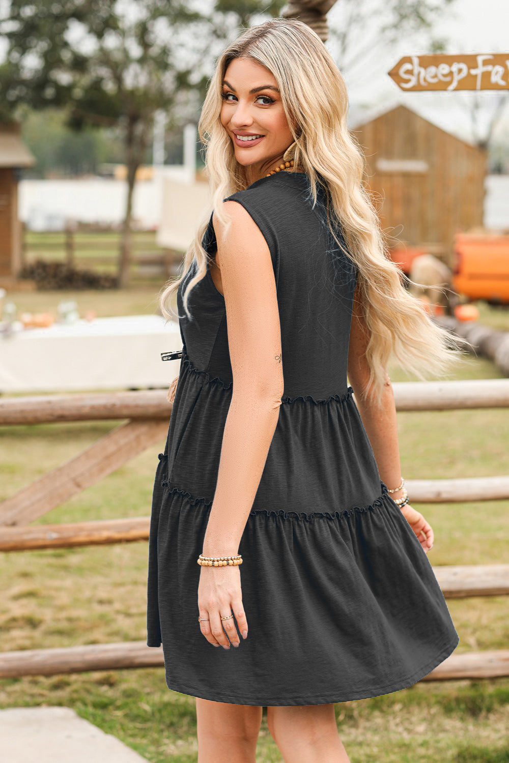 Blue Zone Planet | Frill Notched Sleeveless Mini Dress BLUE ZONE PLANET