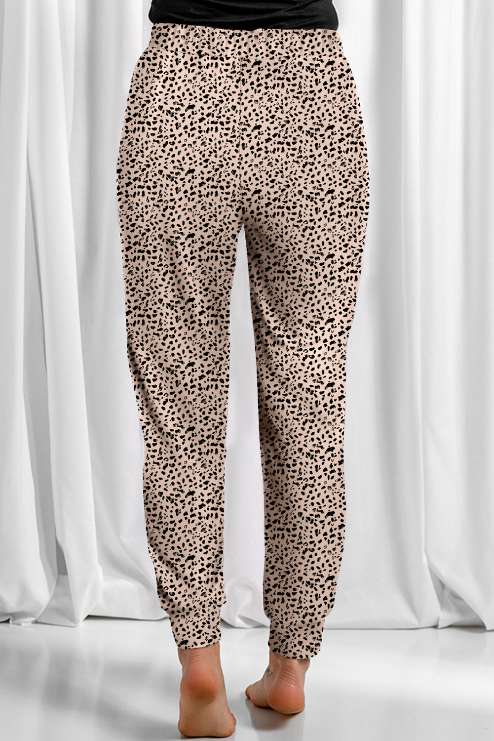 Khaki Leopard Elastic Waist Casual Joggers