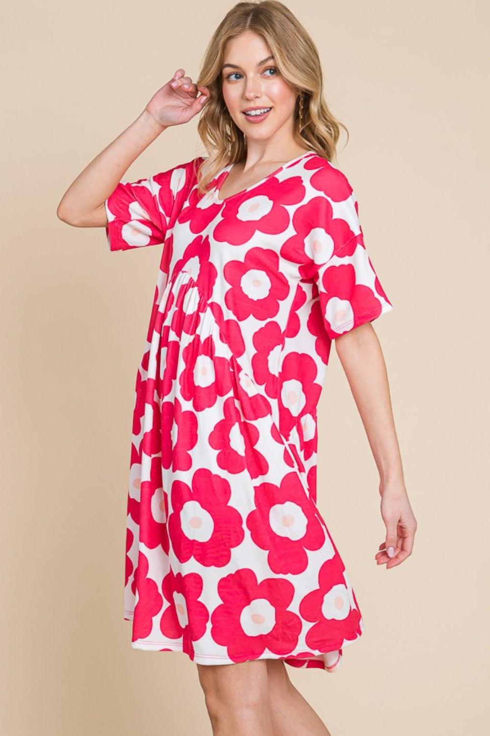 Blue Zone Planet | BOMBOM Flower Print Ruched Dress BLUE ZONE PLANET