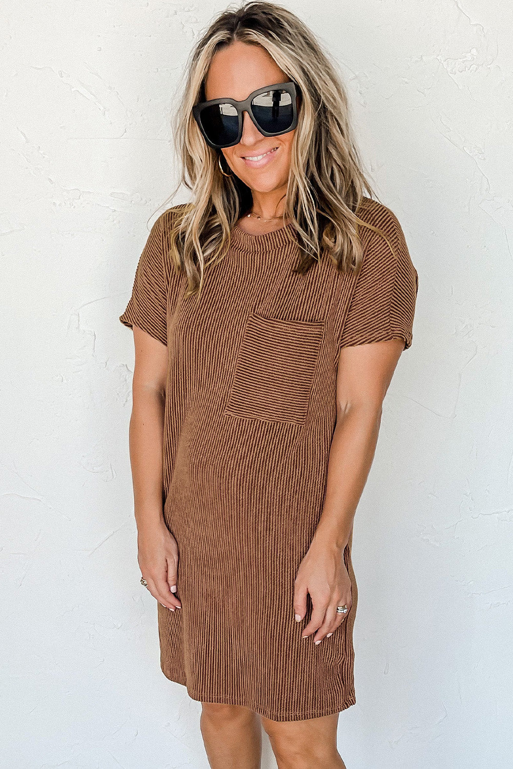 Blue Zone Planet | Striped Ribbed Knit T-shirt Shift Dress Blue Zone Planet