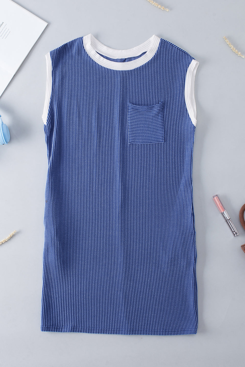 Sail Blue Rib Textured Cap Sleeve T-Shirt Dress Blue Zone Planet