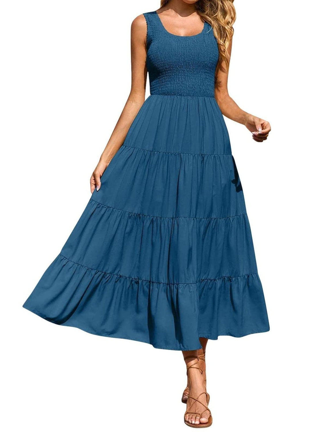 Blue Zone Planet | Sienna's Tiered Smocked Wide Strap Dress BLUE ZONE PLANET