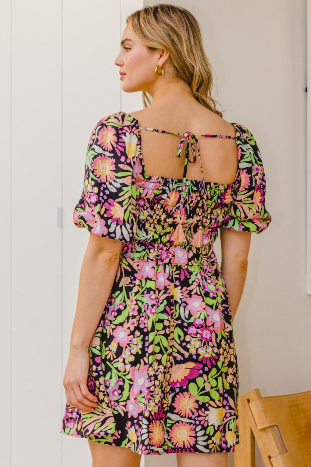 Blue Zone Planet | ODDI Full Size Floral Tie-Back Mini Dress BLUE ZONE PLANET
