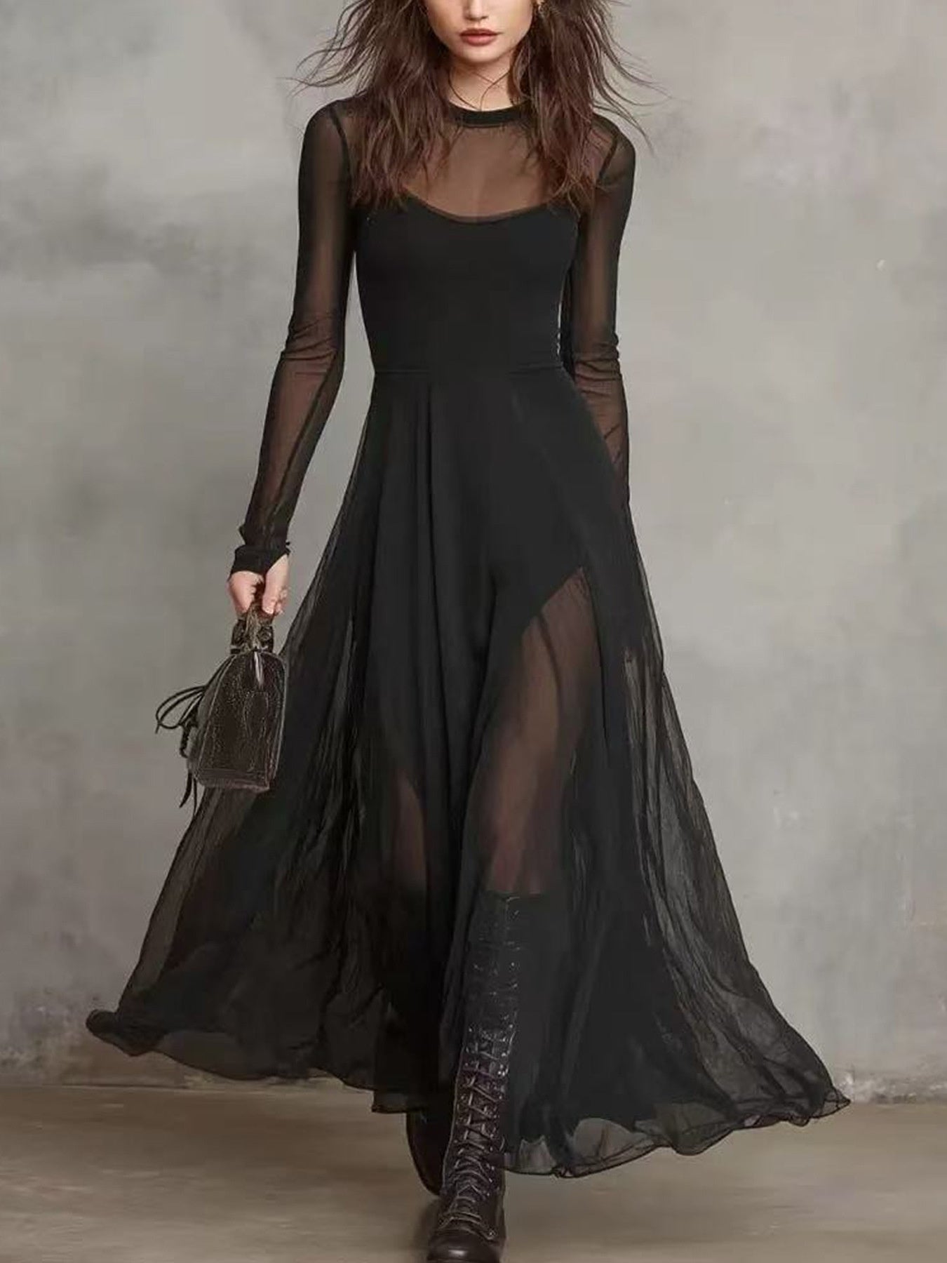 sheer two piece dress Printed Cutout Two Piece Set Morning Fog / L