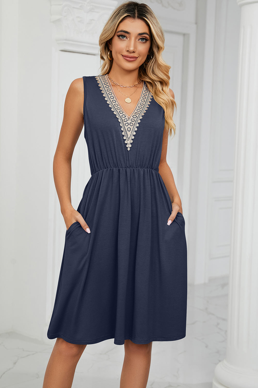Blue Zone Planet | Pocketed V-Neck Wide Strap Dress BLUE ZONE PLANET