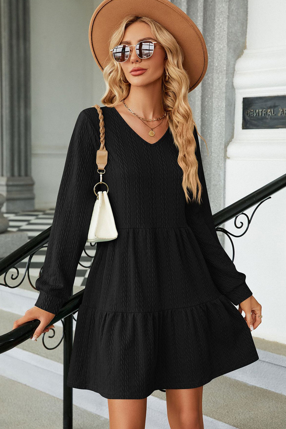 Blue Zone Planet | V-Neck Long Sleeve Mini Dress BLUE ZONE PLANET