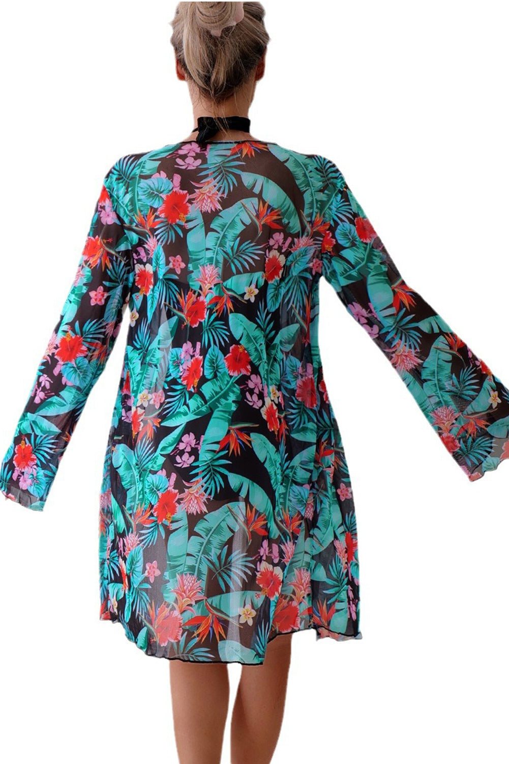 Blue Zone Planet | Black Halter Neck Monokini with Floral Beach Cover Up Blue Zone Planet