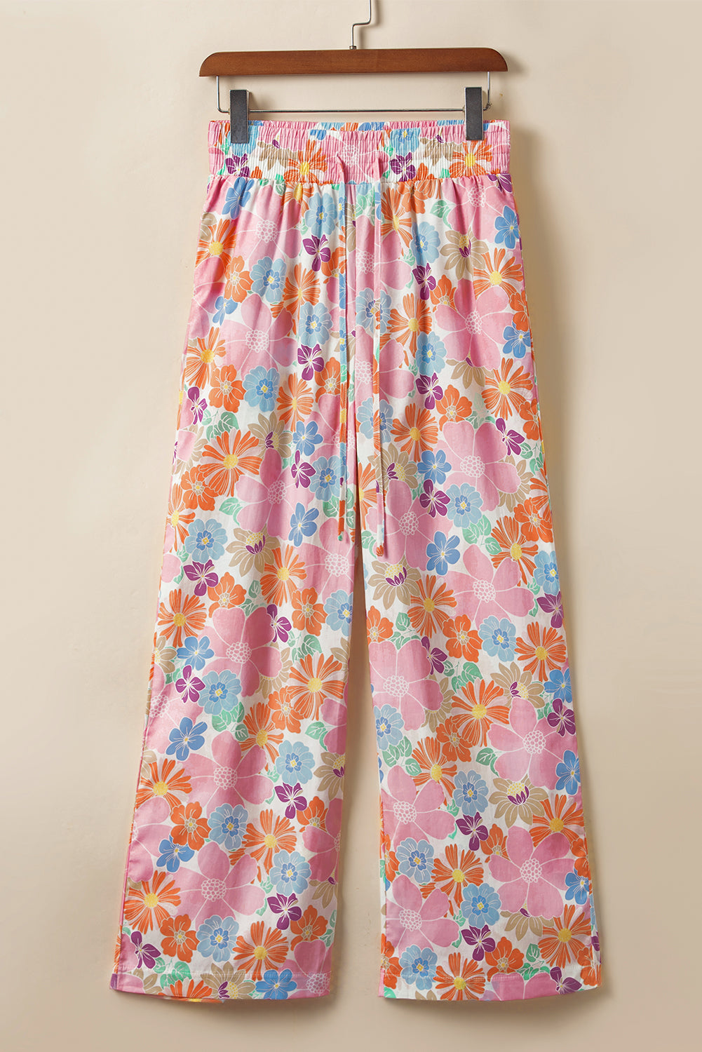 Green Floral Smocked Waist Loose Pants Blue Zone Planet