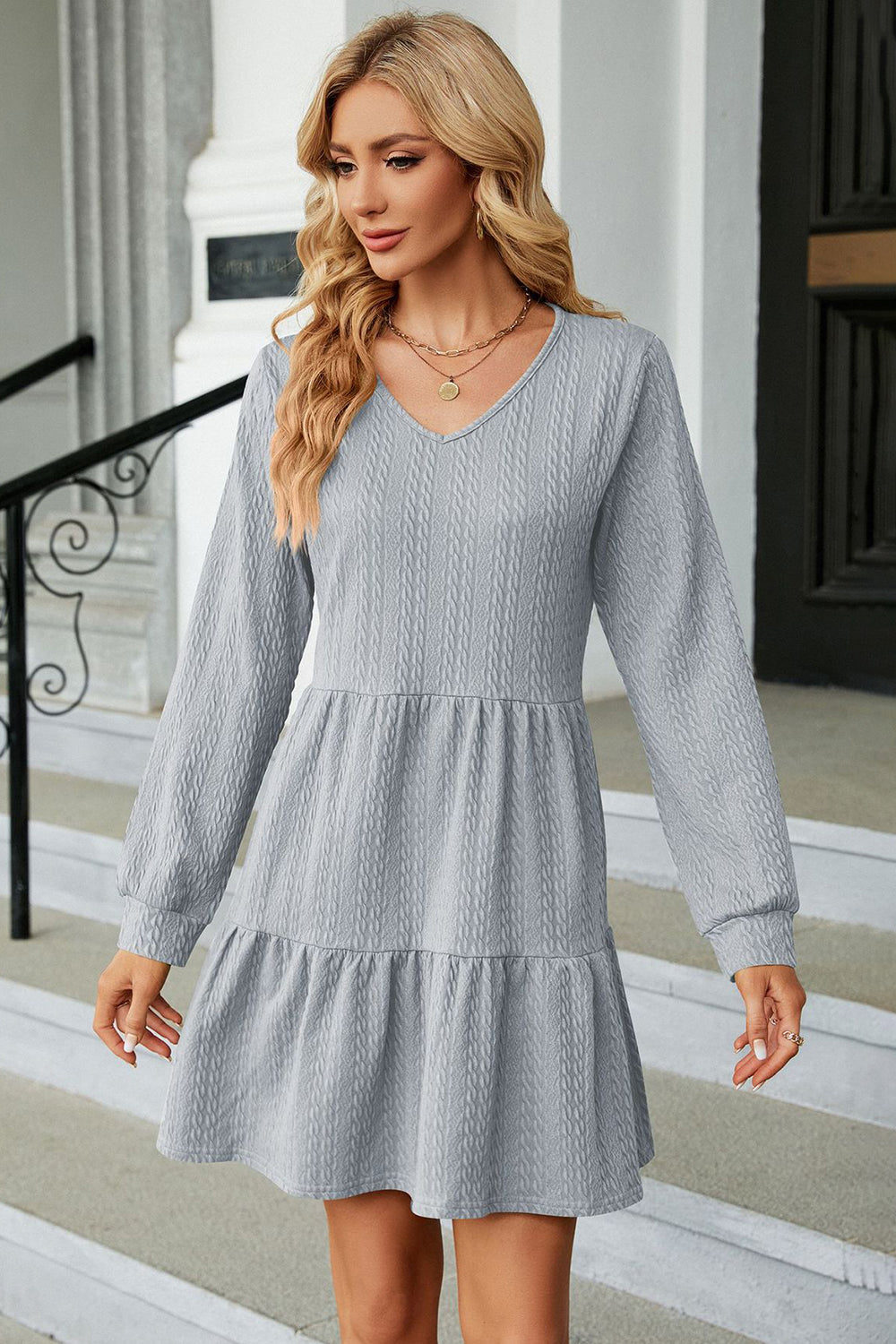 Blue Zone Planet | V-Neck Long Sleeve Mini Dress BLUE ZONE PLANET