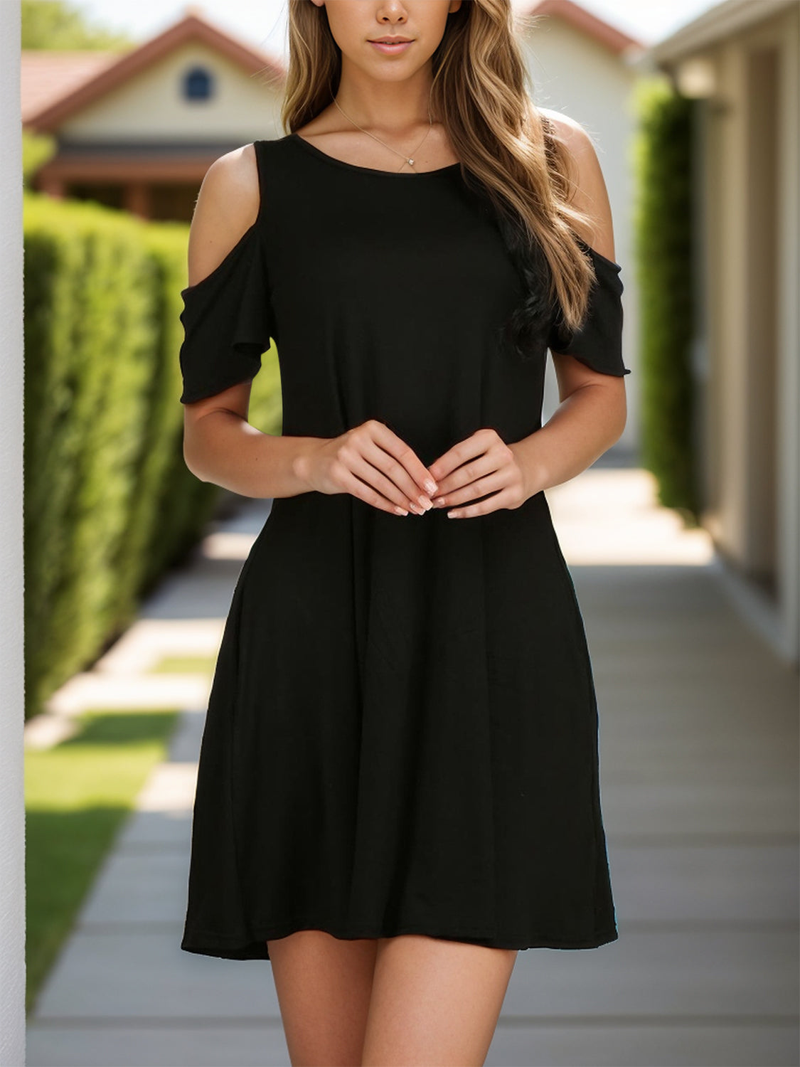 Cold shoulder dress tops best sale